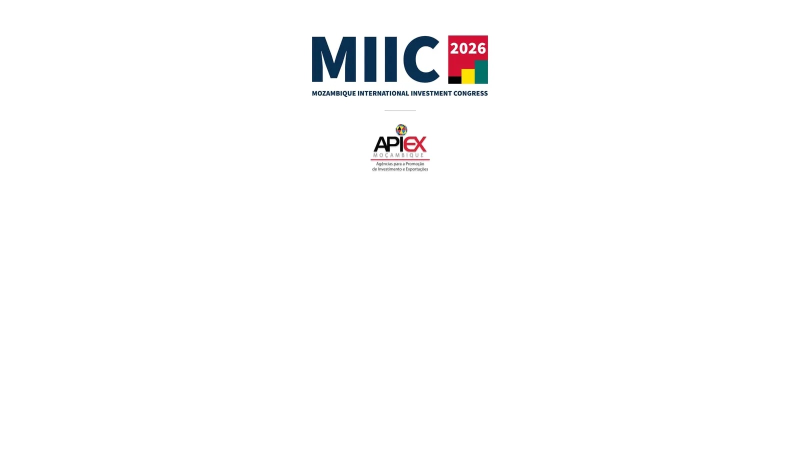 Logótipos da APIEX Moçambique e do MIIC 2026, Mozambique International Investment Congress