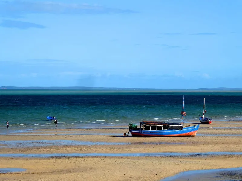 Boats on Vilanculos beach at low tide